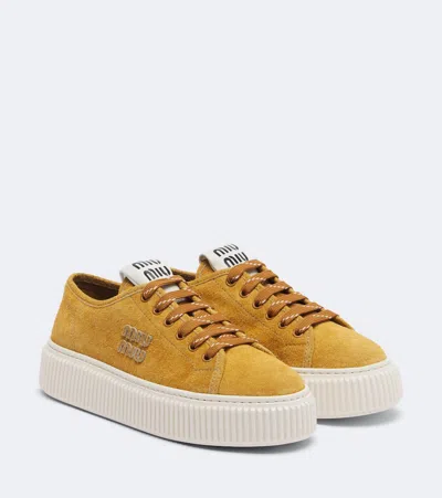Miu Miu Suede Platform Sneakers In Animal Print