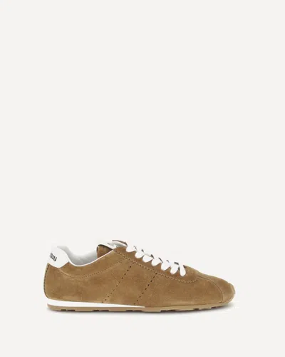 Miu Miu Suede Plume Sneakers In Brown