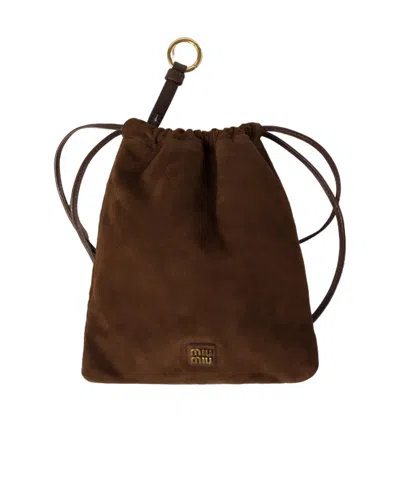 Miu Miu Logo Clutch In Brown