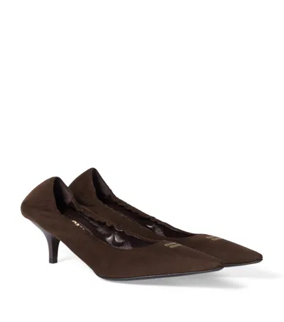 Miu Miu 55 Ruched Suede Pumps In Brown