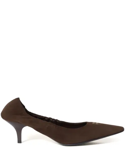 Miu Miu Ruches Suede Pumps In Moro
