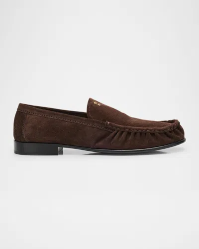 MIU MIU SUEDE RUCHED MOCASSIN LOAFERS
