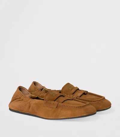 Miu Miu Suede Ruches Loafers In Brown