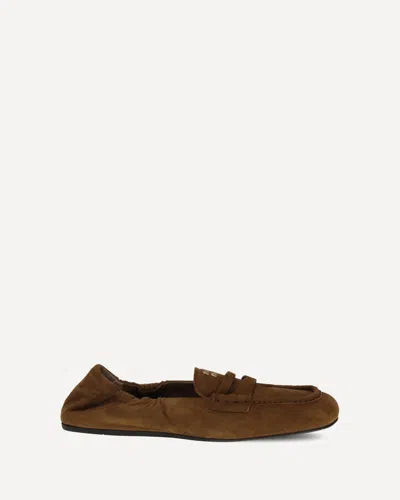 Miu Miu Mocassini Ruches In Pelle Scamosciata In Brown