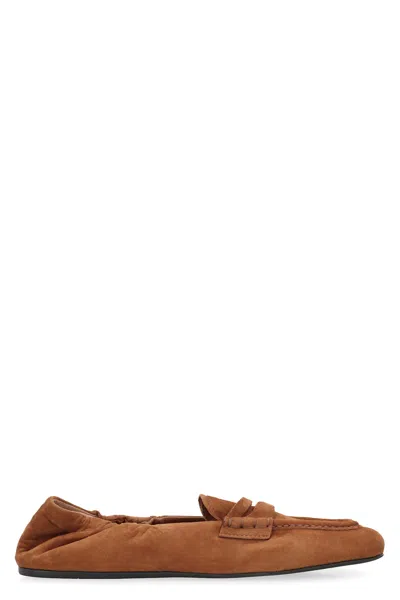 Miu Miu Women Ruches Leather Loafers With Lettering Logo In Multi