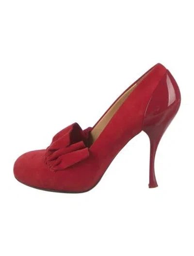 Pre-owned Miu Miu Suede Ruffle Embellishment Pumps In Red