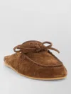Miu Miu Suede Sabots Rounded Toe Bow Detail In Brown