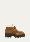 Miu Miu Suede Shearling Lace-up Chukka Booties In Cannella