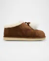 Miu Miu Suede Shearling-lined Booties With Fur Tassels In Brown