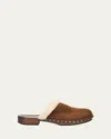 Miu Miu Suede Shearling-lined Clogs In Brown