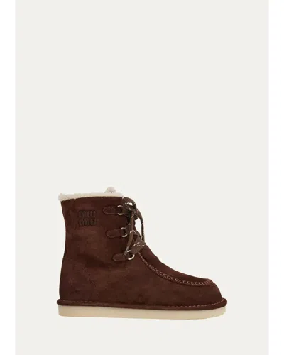 Miu Miu Suede Shearling-lined Ankle Boots In Multi