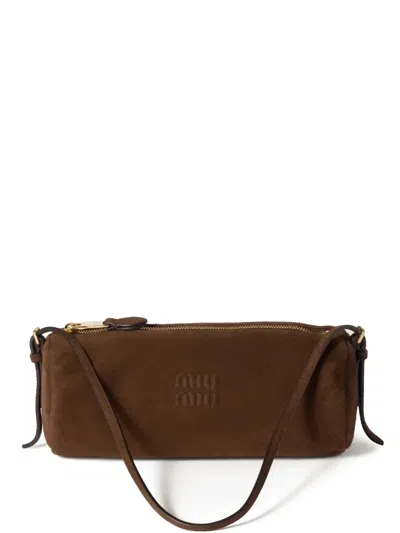 Miu Miu Suede Shoulder Bag In Brown