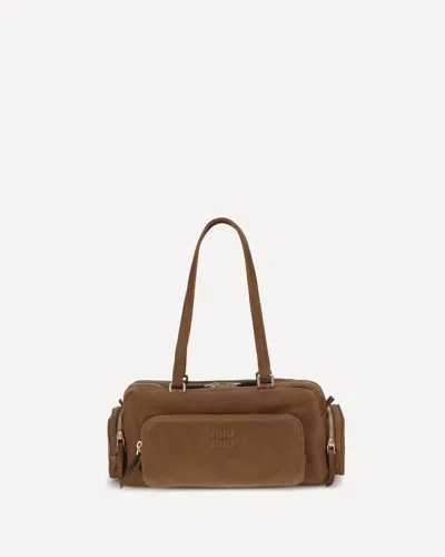 Miu Miu Suede Shoulder Bag In Brown