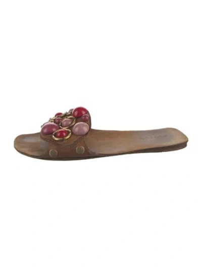 Pre-owned Miu Miu Suede Slides In Brown