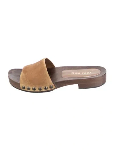 Pre-owned Miu Miu Suede Slides In Brown