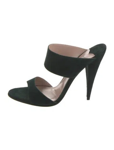 Pre-owned Miu Miu Suede Slides In Green