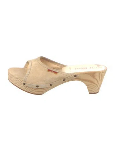 Pre-owned Miu Miu Suede Slides In Yellow
