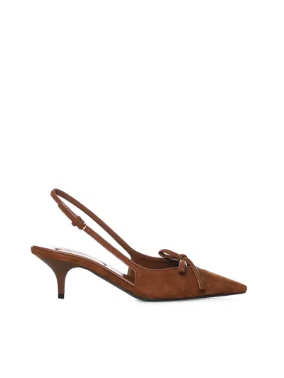 Miu Miu Suede Slingback Pump With Bow In Brown