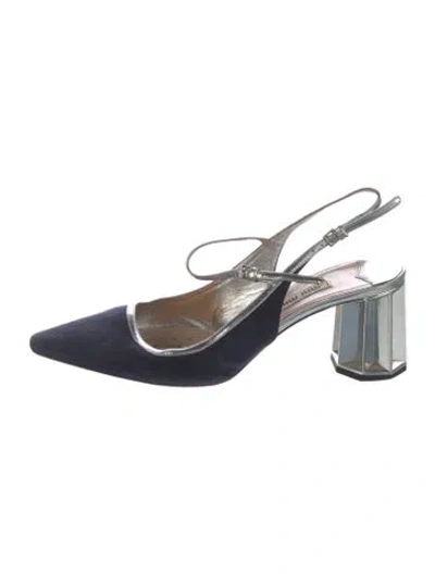 Pre-owned Miu Miu Suede Slingback Pumps In Silver