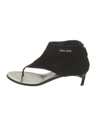 Pre-owned Miu Miu Suede Slingback Sandals In Black