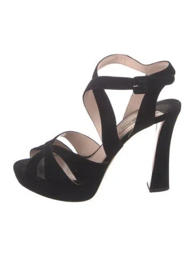 Pre-owned Miu Miu Suede Slingback Sandals In Black