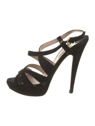Pre-owned Miu Miu Suede Slingback Sandals In Black
