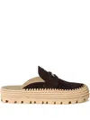 Miu Miu Suede And Raffia Flatform Mules