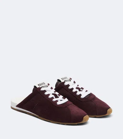 Miu Miu Suede Sneaker Mules In Burgundy