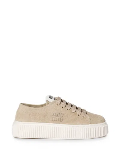 Miu Miu Suede Sneakers In Neutral