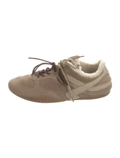 Pre-owned Miu Miu Suede Sneakers In Neutral