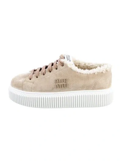 Pre-owned Miu Miu Suede Sneakers In White