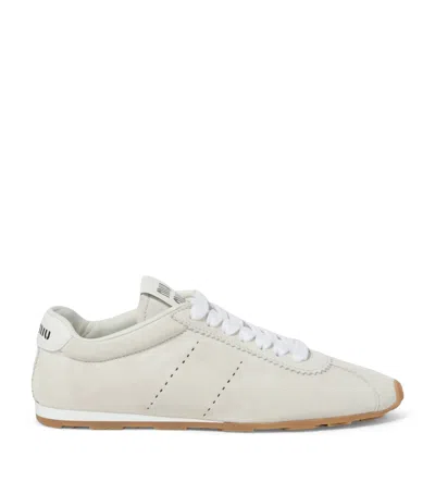Miu Miu Plume Sneaker In Ivory Leather Women In Multi