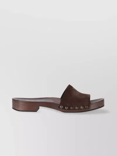 Miu Miu Suede Stud Flat Sandals In Brown