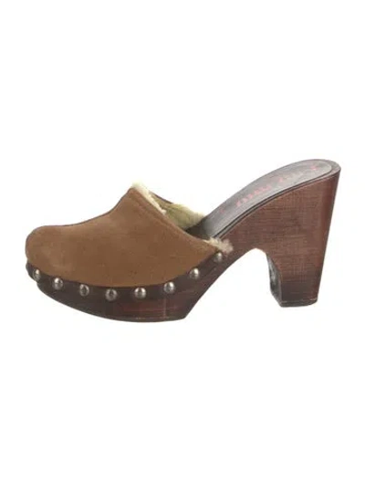 Pre-owned Miu Miu Suede Studded Accents Mules In Brown