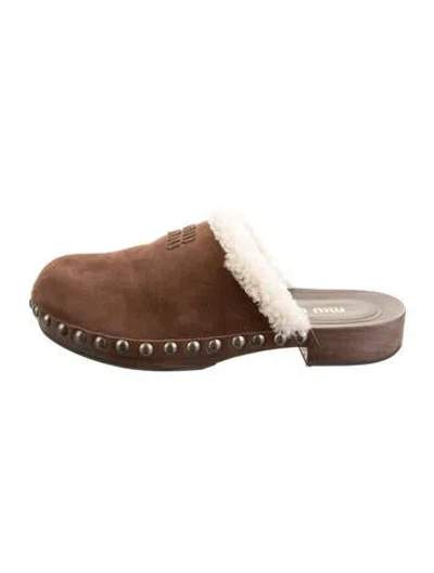 Pre-owned Miu Miu Suede Studded Accents Mules In Brown