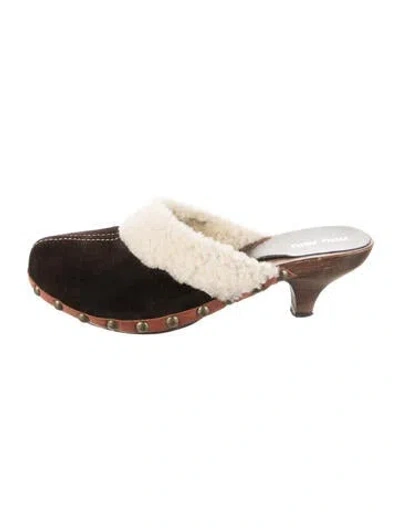 Pre-owned Miu Miu Suede Studded Accents Mules In Brown