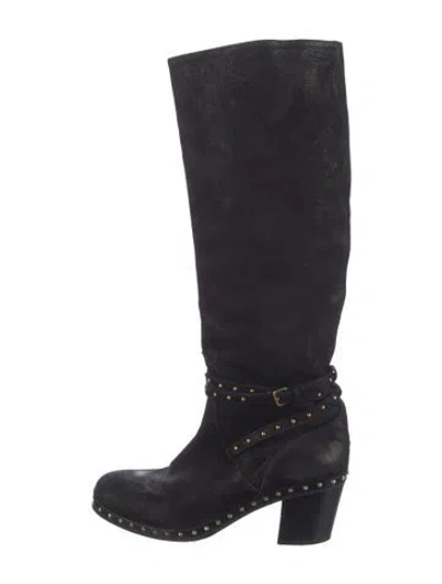 Pre-owned Miu Miu Suede Studded Accents Riding Boots In Black