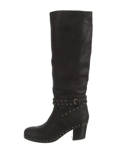 Pre-owned Miu Miu Suede Studded Accents Riding Boots In Black