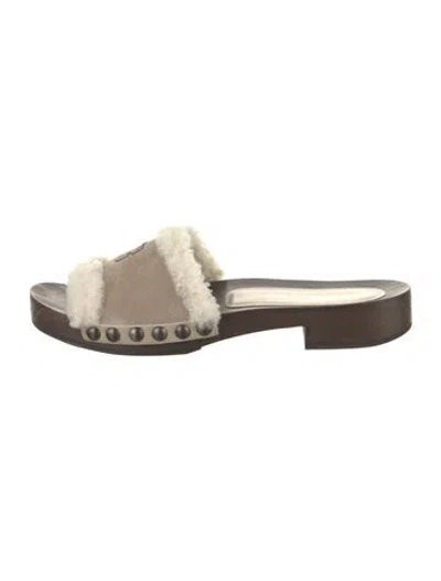 Pre-owned Miu Miu Suede Studded Accents Slides In Multicolor