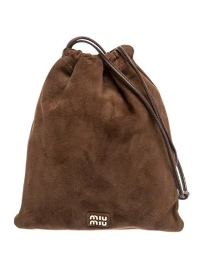 Pre-owned Miu Miu Suede Suede Pouch Bag Mini In Brown
