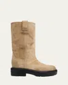 Miu Miu Suede Tall Moto Boots In Brown