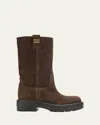 Miu Miu Suede Tall Moto Boots In Brown