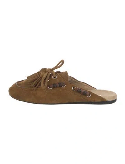 Pre-owned Miu Miu Suede Tassel Accents Mules In Brown