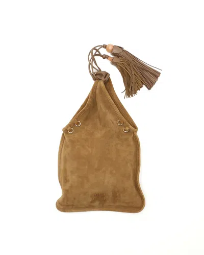 Miu Miu Suede Tassel Hobo Bag In Brown