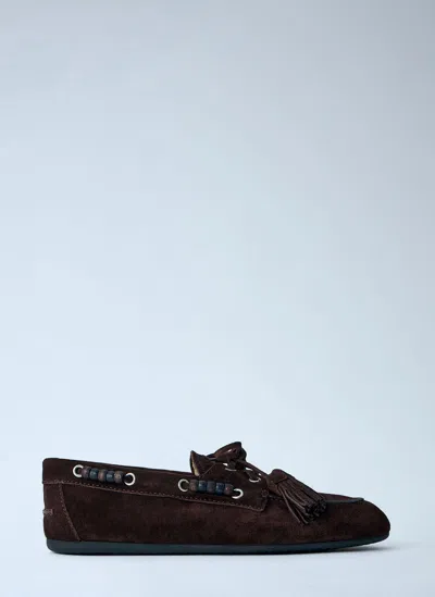 Miu Miu Suede Tassel Loafers In Brown