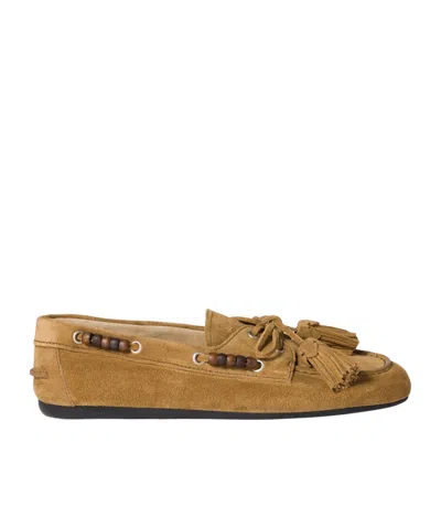 Miu Miu Suede Tassel Loafers In Green