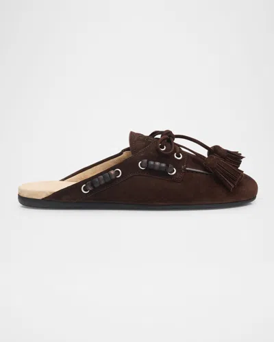 MIU MIU SUEDE TASSEL MOCASSIN MULES