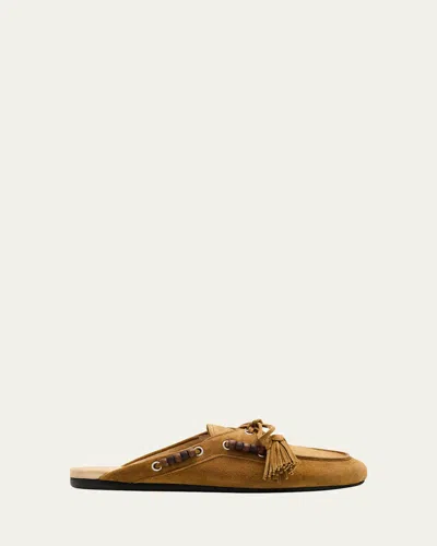 MIU MIU SUEDE TASSEL MOCASSIN MULES