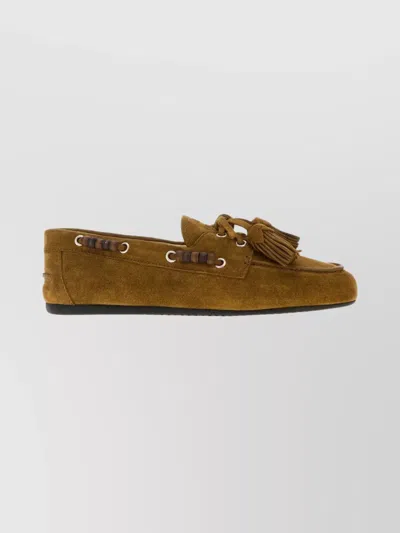 MIU MIU SUEDE TASSEL MOCCASIN LOAFERS