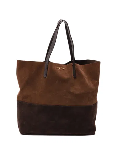 Miu Miu Suede Tote Bag In Brown